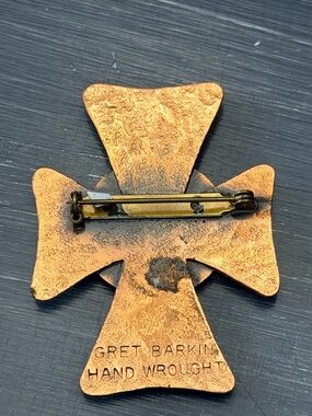 Gret Barkin Hand Wrought Cross Pin - Copper Tone